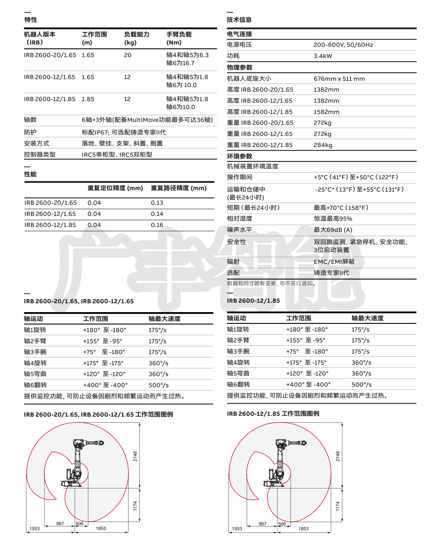 广丰智能IRB 2600-12/1.85机器人参数